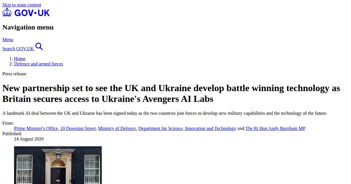 UK and Ukraine Sign AI Defence Partnership: Battlefield Data Enters Three Pilot Projects